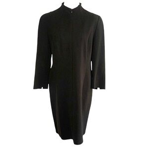 Akris Women’s 10 Black Wool Long Sleeve Zip Front Higher Neck Minimalist Dress